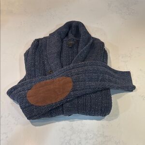 Men's J. Crew Cotton Blue Sweater with Elbow Patches